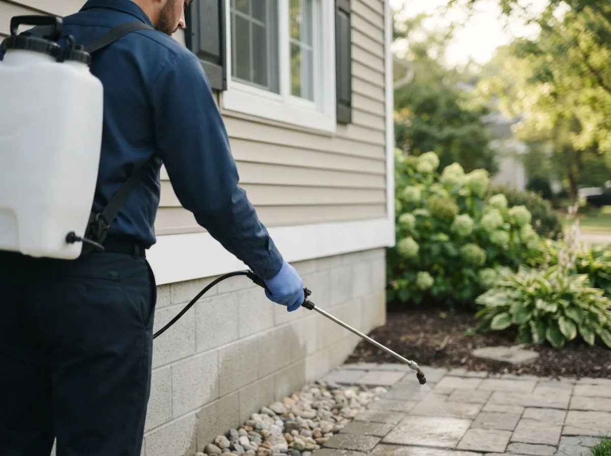 Pest control technician inspecting a home in Crossville, AL
